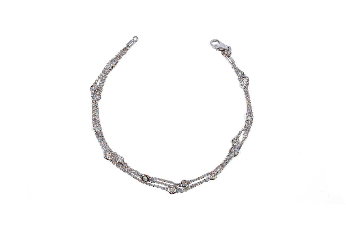 White Gold Triple Row Diamonds By the Yard Station Bracelet