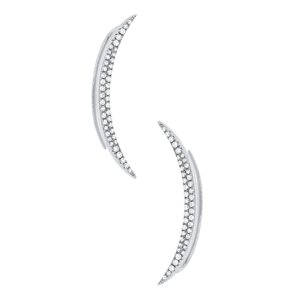 14k White Gold Pave Diamond Crescent Moon Ear Crawler Earring