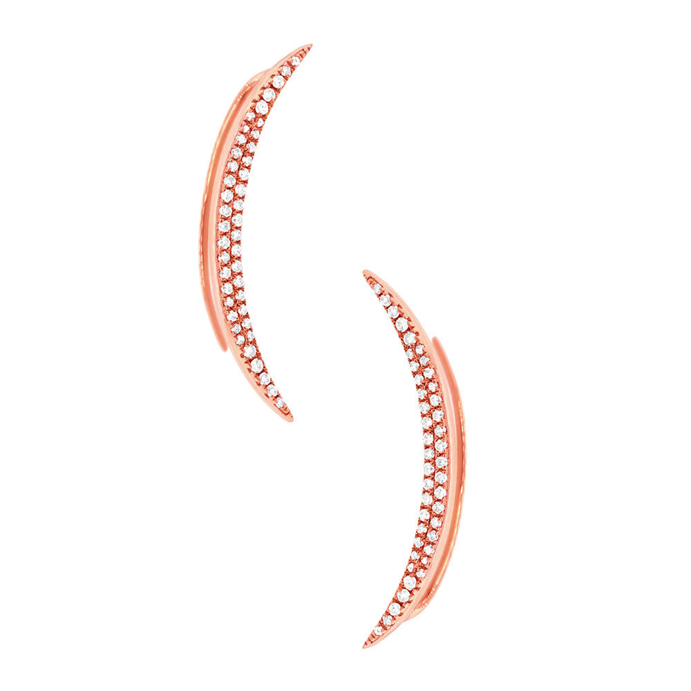14k Rose Gold Pave Diamond Crescent Moon Ear Crawler Earring