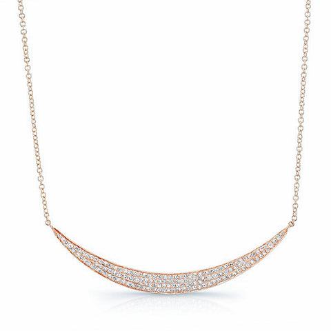 Sideways Pave Diamond Crescent Necklace