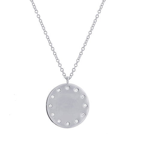 Engravable Disc Pendant with Diamond Border