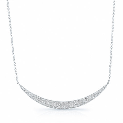 Sideways Pave Diamond Crescent Necklace