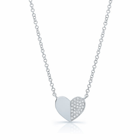 Half Pave Half Solid Gold Heart Necklace