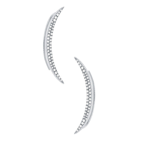 14k White Gold Pave Diamond Crescent Moon Ear Crawler Earring