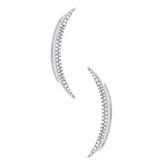 14k White Gold Pave Diamond Crescent Moon Ear Crawler Earring