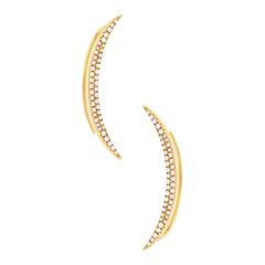 14k Yellow Gold Pave Diamond Crescent Moon Ear Crawler Earring