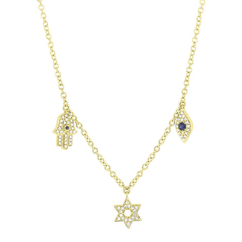 14K solid Gold Hamsa with Evil Eye Necklace, Original Hand Charm and C –  Shantica Jewelry